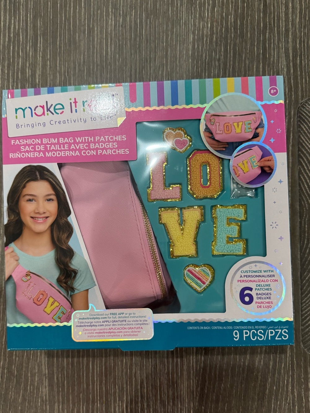 NWT Make it real Kids' Pink Fashion Bum Bag with 'LOVE' Patches